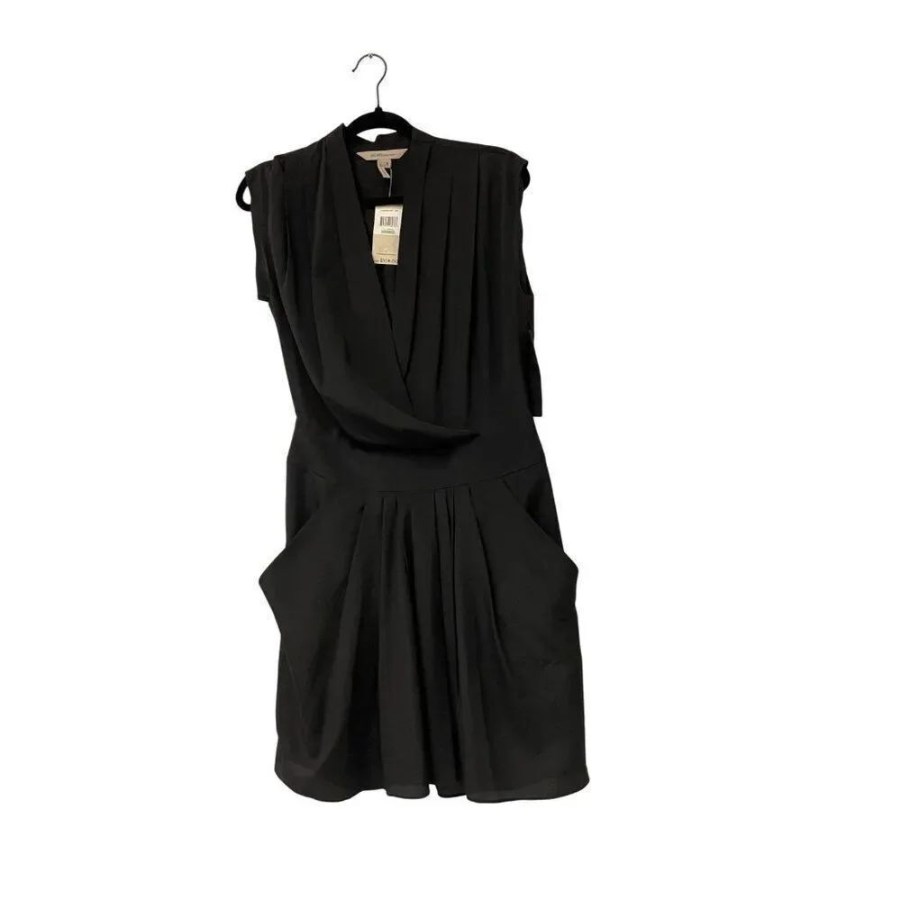 BCBGeneration Womens Mini Dress Draped Size 8 Black Shift Faux Wrap Pleated NWT